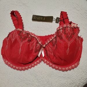 NOS Fauve by Fantasie Red Embroidered Lace Bra, Sz 34F